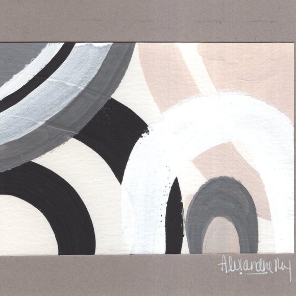 Set Of Three Geometric Abstracts Black/White/Neutral - Picture 3 of 5